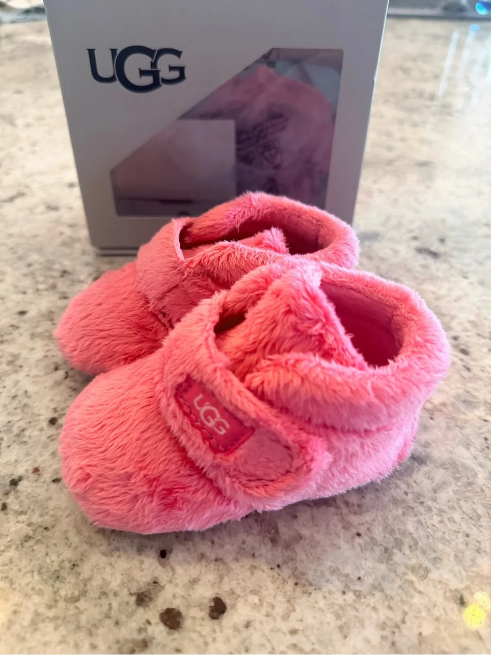 UGG Bixbee Pink Baby Booties with Velcro  Strap